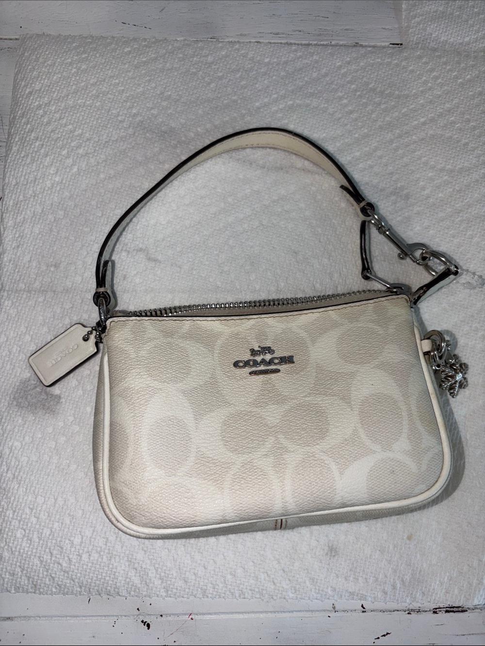 Coach Mini Nolita Bag w/Charms Signature Canvas CX067 Silver cream white purse